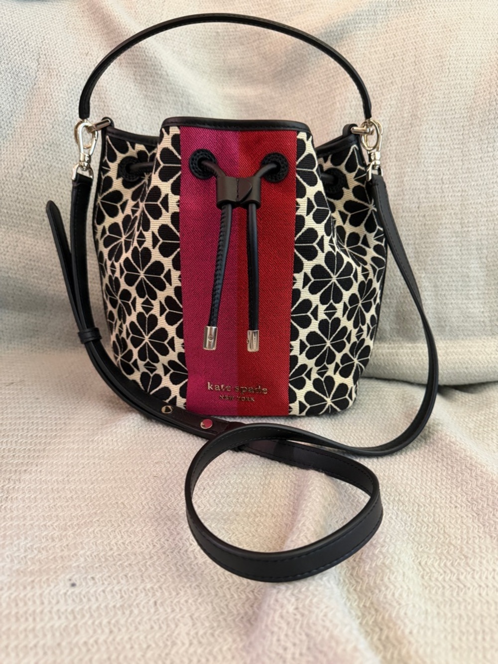 Kate Spade Medium Jacquard Bucket Bag pink stripe